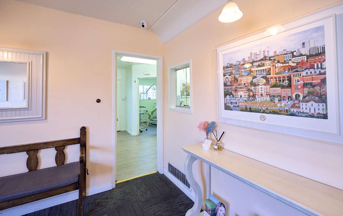 Interior view of lobby with a small peak into the patient rooms, christian yang dds